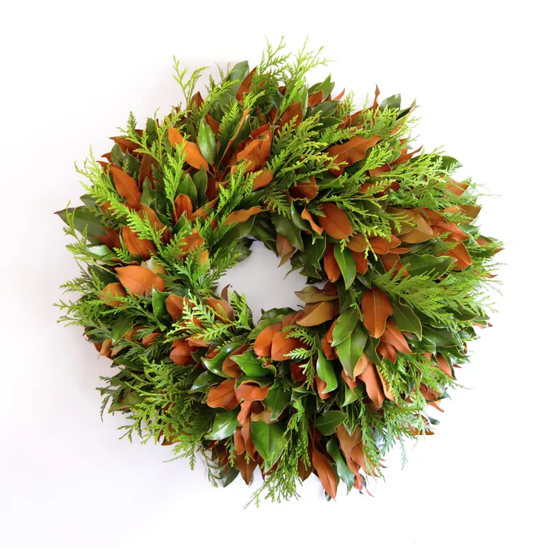 Weston Farms Conifer & Magnolia Wreath – Mixed Evergreen Holiday Decoration 1