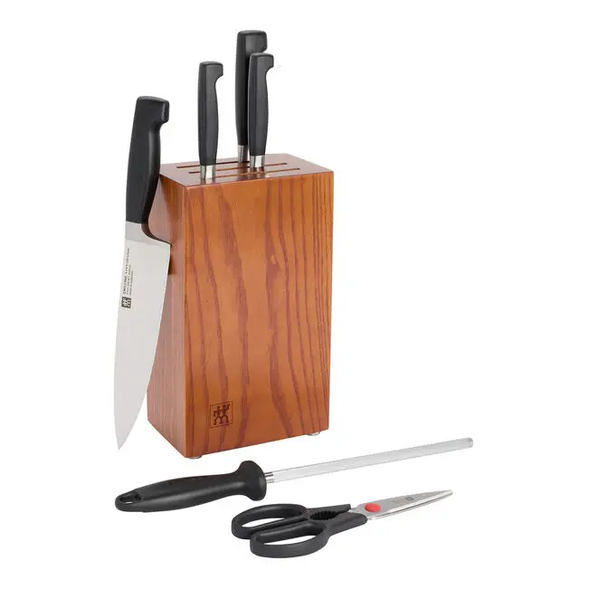 Zwilling Four Star 7-Piece Knife Block Set – Brown Ash Finish, German Forged Steel 1