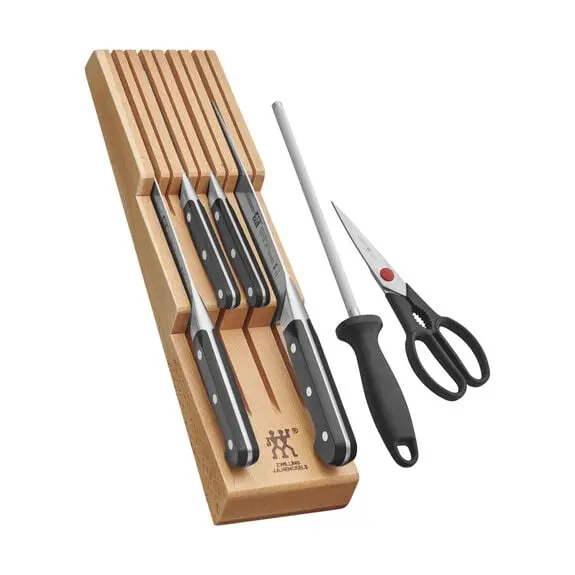 Zwilling Pro 7-Piece Knife Set With Beechwood In-Drawer Storage Tray 1